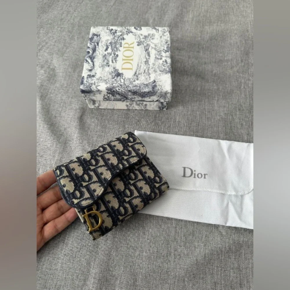 Dior Navy and Beige Monogram Canvas Mini Wallet